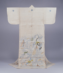 帷子  淡紅麻地網干流水松模様（牡丹丸紋付）