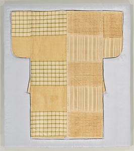 小袖 白地片身替格子縞段縬