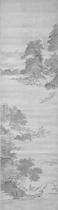 秋江待渡図軸