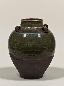 緑釉唐草文四耳壺