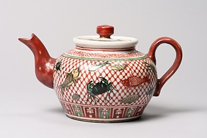 五彩網目魚介文水注