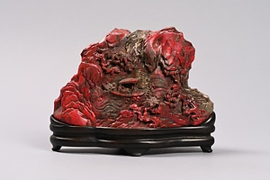 赤壁鶏血石置物