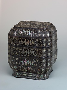 楼閣人物螺鈿重合子