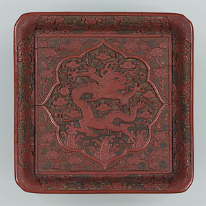 龍彫彩漆方盆