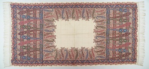 ショール 白地ペイズリーカシミヤ織文様