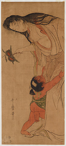 栗の枝を持つ山姥と金太郎