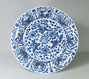 青花牡丹鳳凰文大皿