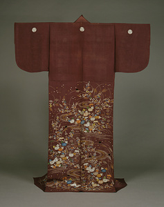 単衣 紫絽地流水秋草鈴虫模様