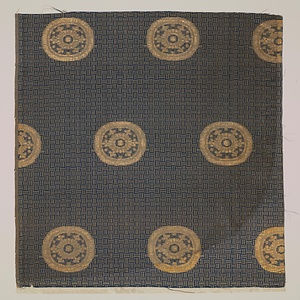 紺白地算崩輪宝文様風通 糸屋風通