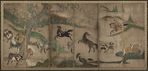 牧馬図屏風