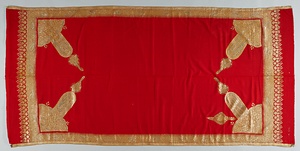 死者の覆い布 赤カシミヤ地ペイズリー花文様