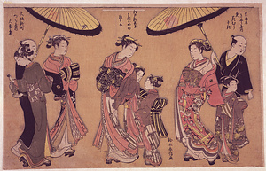 京嶋原きやう屋内太夫花むらさき、江戸新吉原まつばや内染之介、大坂新町つち屋内大学太夫