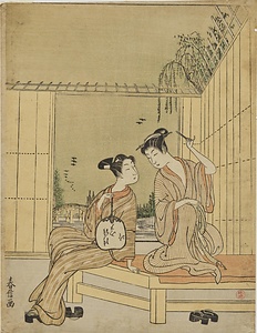 縁台で涼む男女