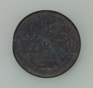 流水菊花双鳥鏡