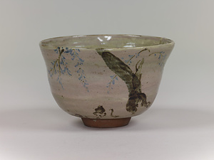 染付銹絵柳図茶碗 「乾山」銹絵銘