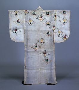 帷子 白麻地扇菱斑女文字模様