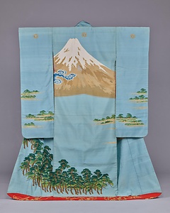 打掛 浅葱地富士三保松原模様綴織