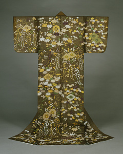 帷子 茶麻地菊葵藤牡丹菱車源氏車模様