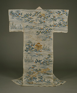 帷子 白麻地近江八景模様