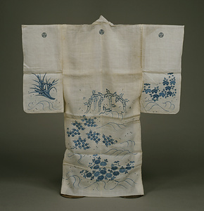 帷子 白麻地波菊桜藤牡丹梅菖蒲模様（三つ葉葵紋付）