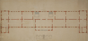 上野博物館 2階平面、正面中央窓部分立面