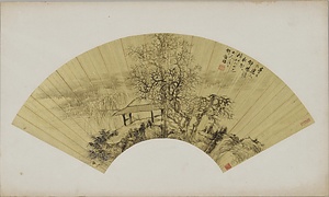 秋林幽亭図扇面