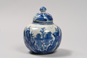 青花山水文有蓋壺