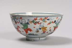 五彩唐子図碗