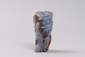 花鳥彫竹形瑪瑙花挿