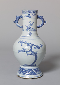 古染付松樹文双耳花入