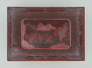 堆朱山水長方盆