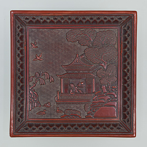 堆朱王羲之愛鳶圖方盆