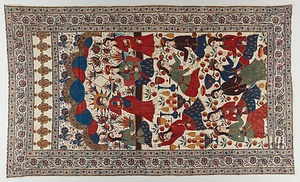 白地花唐草人物文様更紗