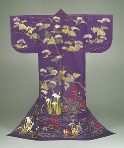 単衣 紫絽地合歓木撫子杜若模様