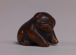 子犬木彫根付