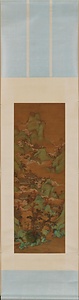 倣趙孟頫楼閣山水図軸