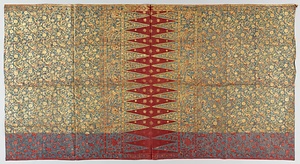 サロン（腰衣） 藍地蝶花鳥唐草文様印金バティック