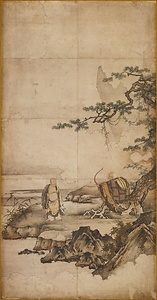 禅宗祖師図（石鞏張弓・三平開胸）