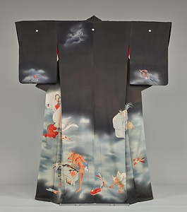 紋付着物 黒縮緬地百鬼夜行模様