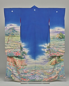 振袖 青縮緬地花園風景模様