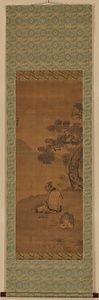 月下撫琴図軸