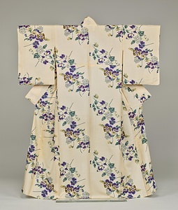 単衣 クリーム色絽地パンジー模様