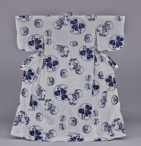 単衣 白平絹地花丸模様