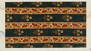 彦根更紗 緑白縞唐草花卉文様更紗