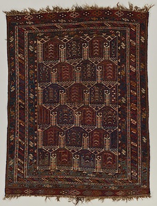 敷物 ペイズリー幾何文様スマック織