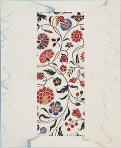 彦根更紗 白地花唐草文様印金更紗