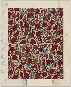 彦根更紗 白地栗鼠葡萄文様更紗