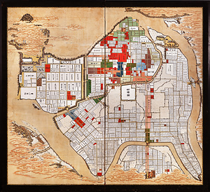 無名　紙本着色　旧萩地図　一枚