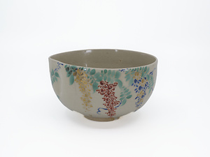 小室焼（仁清窯）銘　藤の絵