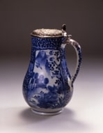 染付山水人物文手付水注